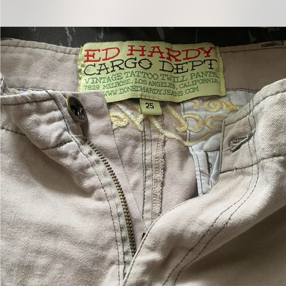 Ed Hardy Beige Embroidered Flare Jeans - Picture 3 of 3